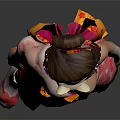 Female Character in Traditional Pink White Kimono Costume With Mask Headdress Yellow Belt Red Decorations