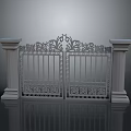 Ornate Iron Gate Furniture Featuring Intricate Carvings And Side Pillars Design