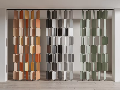 Modern Room Divider Interior Design With Colorful Square Panels And Hanging Structure 3d model