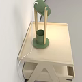 Light Colored Minimalist Bedside Table With Green Table Lamp Open Drawer And Magazine 3d model