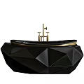 Black Geometric Cut Bathtub With Golden Faucet And Luxury Fixtures Design