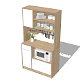 Modern Light Wood Sideboard Interior With White Doors Microwave And Tableware Storage 3d model