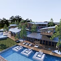 Modern Luxury Resort With Open Terraces Swimming Pools And Lush Trees