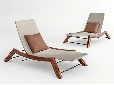 Modern Leisure Lounge Chairs With Wooden Frame Beige Cushion And Brown Pillow 3d model