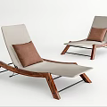 Modern Leisure Lounge Chairs With Wooden Frame Beige Cushion And Brown Pillow