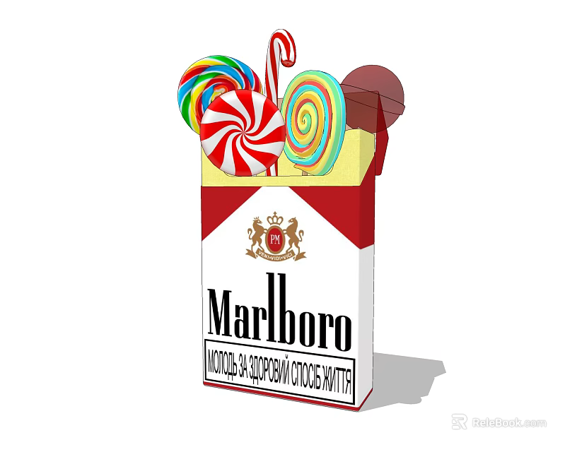 Colorful Decorative Ornament Set with Marlboro Cigarette Box and Lollipop Candies 3d model 