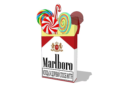 Colorful Decorative Ornament Set with Marlboro Cigarette Box and Lollipop Candies 3d model
