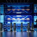 Corporate Exhibition Hall Featuring Smart Operation Blue Lighting Displays And Exhibition Stands