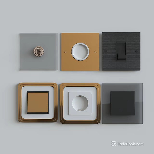 Modern Stylish Switch Panels in Gold Black Gray with Square Round Button Designs 3d model