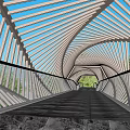 Modern Architectural Bridge Structure With Steel Beams And Sunlight Shadows 3d model