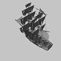 Wooden Sailing Ship With Multiple White Sails And Detailed Hull Structure