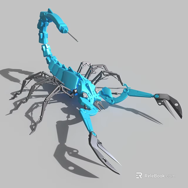 Smart Machine Blue Mechanical Scorpion With Metallic Claws And Legs Design 3d model 