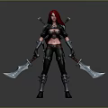 3D Game Movie Female Character With Red Hair Dual Swords And Armor