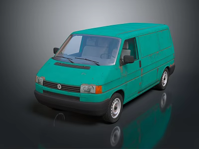 Green Bus Van Style Vehicle Display On Gray Background With Reflection 3d model