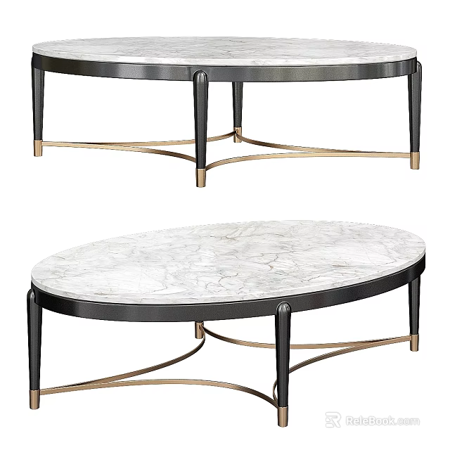 Modern Round Dining Table With White Marble Top And Black Gold Frame 3d model