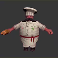 Cartoon Chef Character With Chef Hat Mustache White Uniform Red Belt Holding Bread