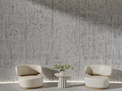 Modern Sofa Background Wall With Beige Armchairs Round Table And Greenery 3d model