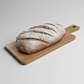 Fresh Homemade Bread Sliced Round Half Loaf on Wooden Board Cloth Metal Rack