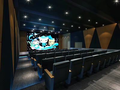 Art Supplies And Musical Instruments Display Area With Comfortable Seats And Screen 3d model