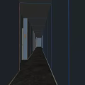 Modern Elevator Corridor With Blue Orange Lighting And Marble Floor 3d model