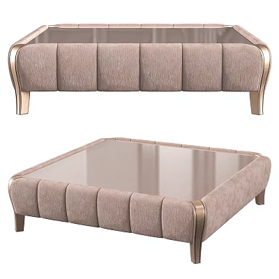Elegant Modern Velvet Upholstered Coffee Table With Gold Metal Frame And Tempered Glass Top 3d model