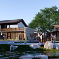 Traditional Boutique Guesthouse Building With Pond Lotus Leaves Stone Decorations And Green Trees