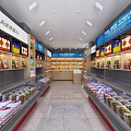 Bright Supermarket Interior With Organized Shelves And Refrigerated Food