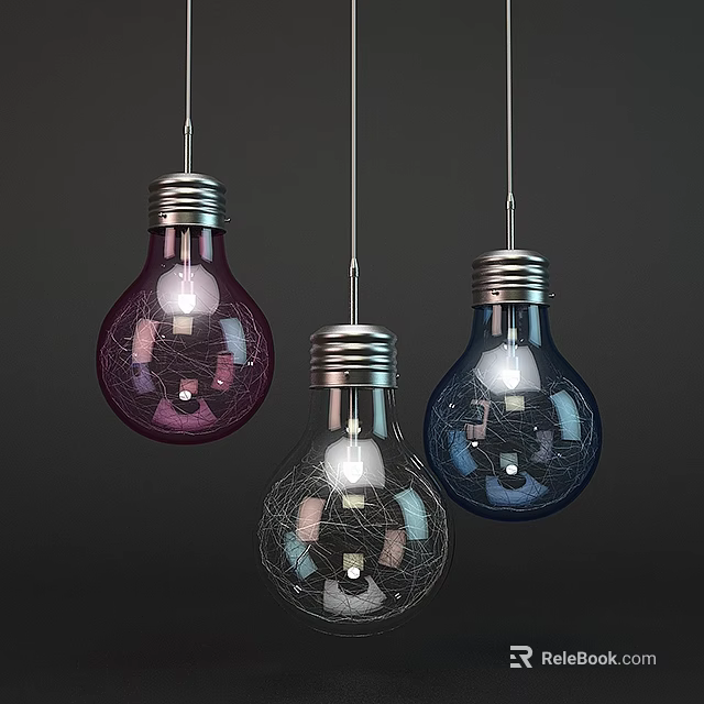 Modern Cracked Glass Pendant Lights in Purple Blue and Clear Shades 3d model 