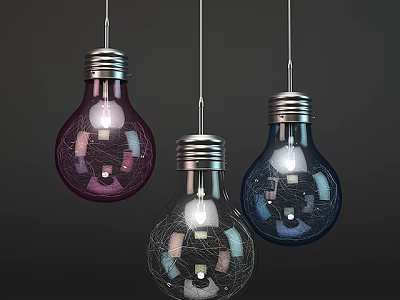 Modern Cracked Glass Pendant Lights in Purple Blue and Clear Shades 3d model