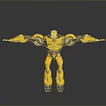 Yellow Mechanical Robot Character With Extended Arms Metallic Armor Shiny Surface And Detailed Joints