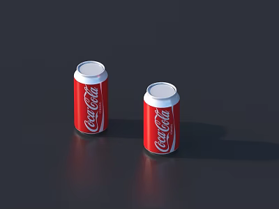 Two Red Coca-Cola Cans Cold Refreshment Drink on Dark Background 3d model