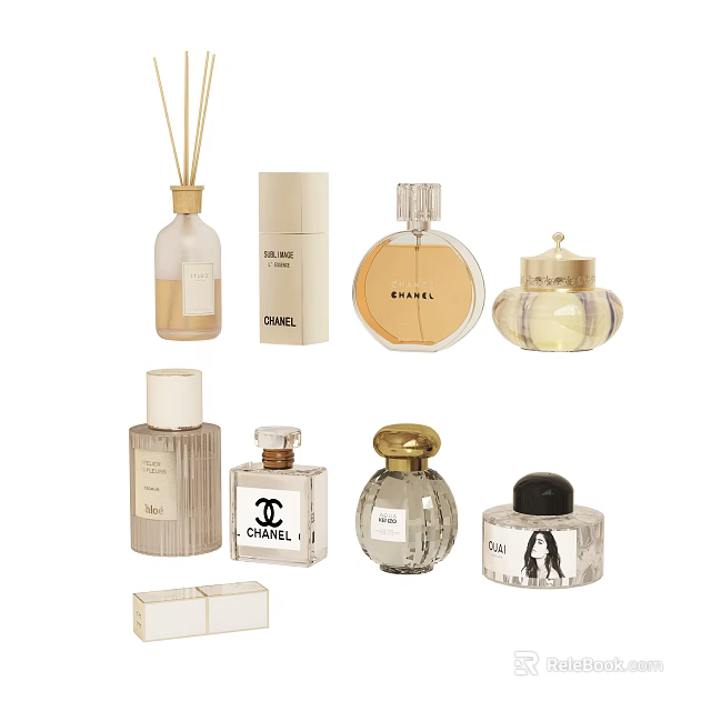 Luxury Perfume and Cosmetics Collection With Elegant Glass Bottles And Fragrance Sprays 3d model 