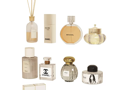 Luxury Perfume and Cosmetics Collection With Elegant Glass Bottles And Fragrance Sprays 3d model