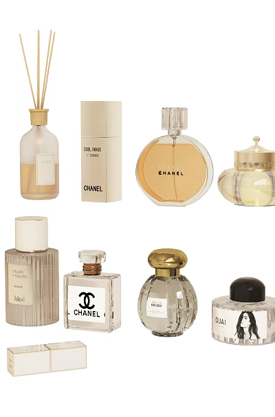 Luxury Perfume and Cosmetics Collection With Elegant Glass Bottles And Fragrance Sprays 3d model