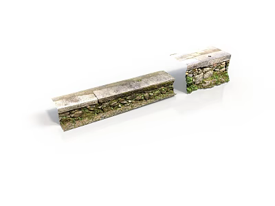 Ancient Stone Architectural Structure With Broken Sections And Moss Covered Surface 3d model