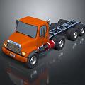 Orange Truck Chassis With Multiple Wheels And Shiny Surface On Black Background 3d model