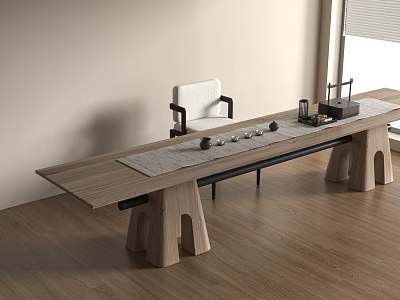New Chinese Modern Tea Table and Chair Large Board Table Long Table Dining Table Tea Table 3d model