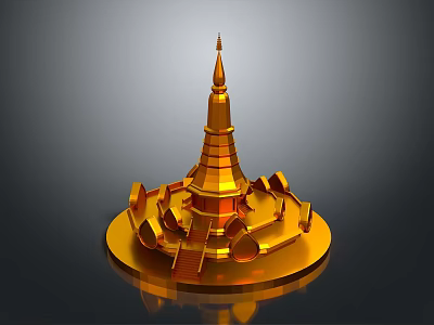 Golden Pagoda Architectural Design With Ornate Spire And Circular Base Structure 3d model