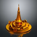 Golden Pagoda Architectural Design With Ornate Spire And Circular Base Structure 3d model