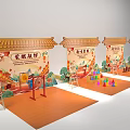 Traditional Style Interactive Area With Backdrops Drums Easels And Colorful Cones 3d model