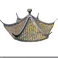 Traditional Chinese Architecture Roof Structure With Yellow Tiles And Decorative Eaves