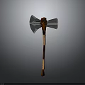 Double Edged Axe With Silver Metal Head And Brown Wooden Handle