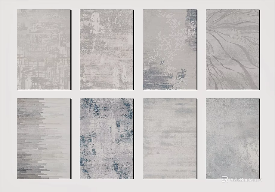 Elegant Modern Square Rugs Collection Featuring Gray Tones And Abstract Textured Patterns 3d model