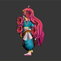 Game and Movie Character Featuring Pink Long Hair Blue Top Brown Pants Holding Musical Instrument