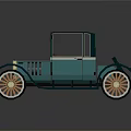 Vintage Teal Wooden Car With Classic Design And Orange White Wheels