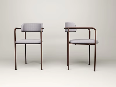 Two Modern Dining Chairs With Armrests Light Upholstered Seats And Dark Metal Frames 3d model
