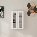 Modern White Wall Cabinet With Glass Doors Storage Items And Decorative Wall Shelves