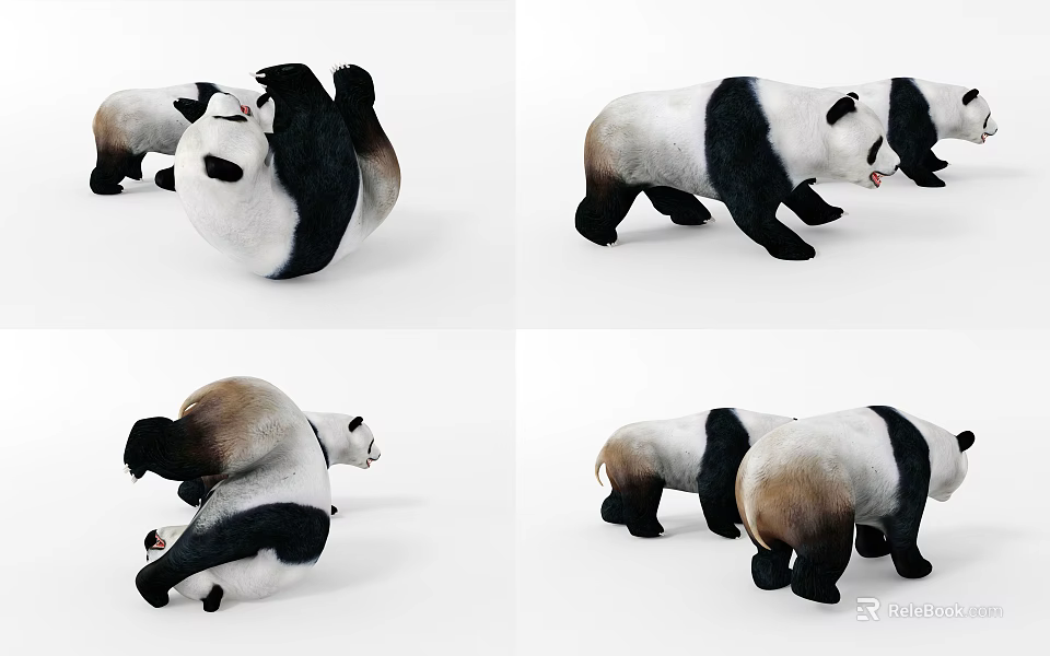 Cute Panda Plush Toys in Various Poses Standing Rolling and Lying Down 3d model 