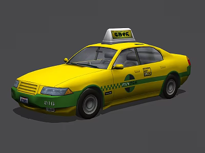 Yellow Taxi Car With Roof Sign And Green Accent Stripes 3d model