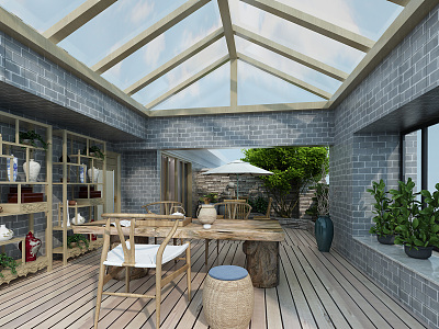 New Chinese Sun Room Garden 3d model